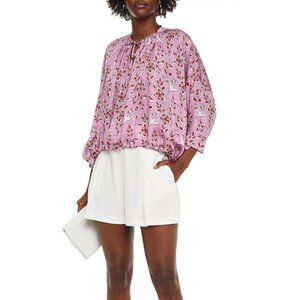 Rhode Helene gathered printed crepe de chine blouse